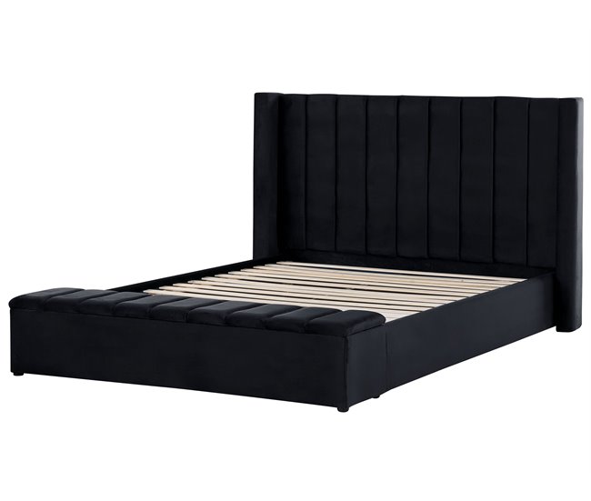 Beliani Cama com banco de arrumação Veludo NOYERS 210x247 Preto