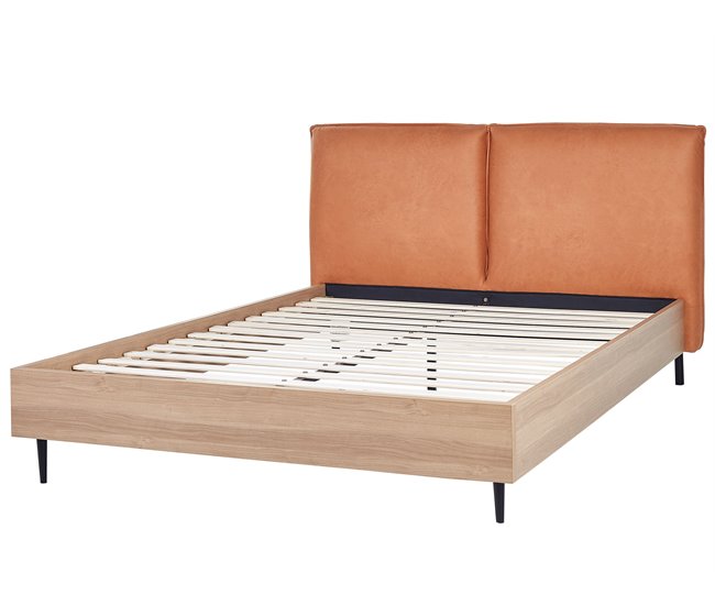 Beliani Cama com estrado Pele sintética LIMANTON 181x215 Dourado