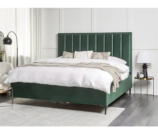 Beliani Cama com armazenamento Veludo SEZANNE 190x215 Rosa