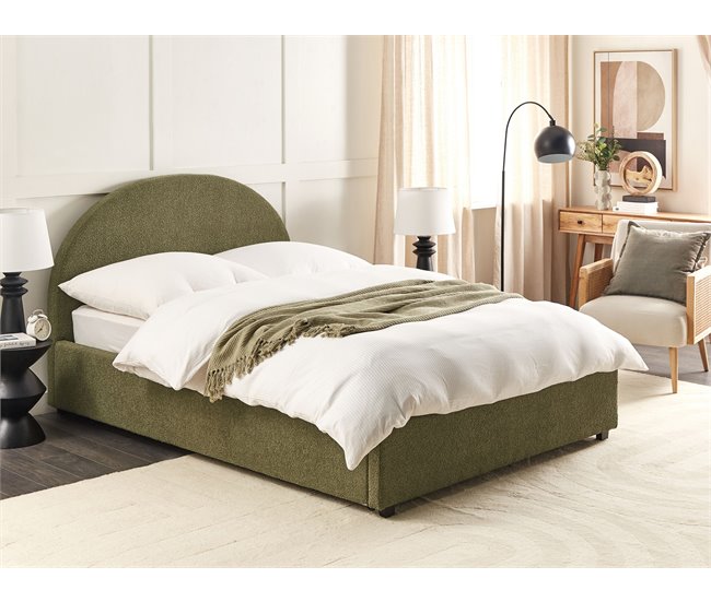 Beliani Cama com armazenamento Bouclé VAUCLUSE 154x214 Bege