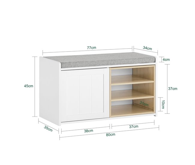 Banco de sapatos com 1 porta SoBuy FSR109-WN 80 Branco