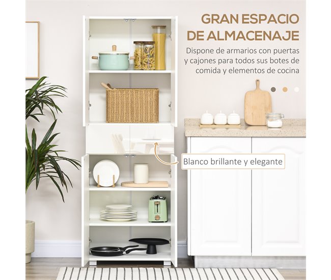 Armário de Cozinha MDF e Melamina de Madeira HOMCOM Branco