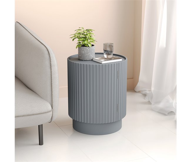 Mesa de apoio Rill redondo 2 compartimentos [en.casa] 40x40 Cinza