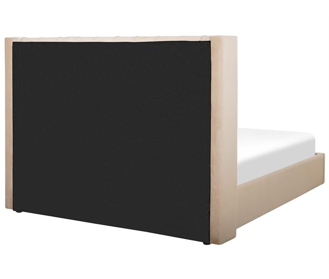Beliani Cama com armazenamento Veludo LUBBON 190x217 Bege