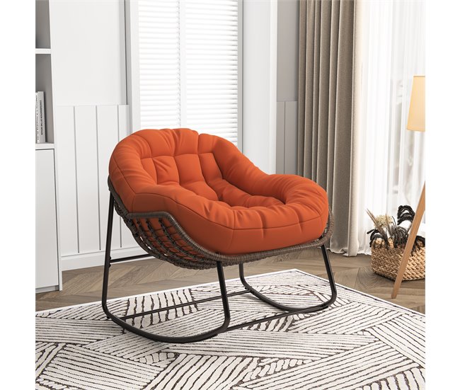 Cadeira de balanço de rattan para exterior, almofada Bege