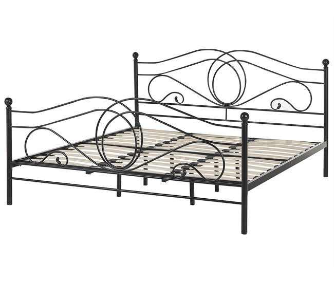 Beliani Cama com estrado Metal LYRA 182x209 Preto