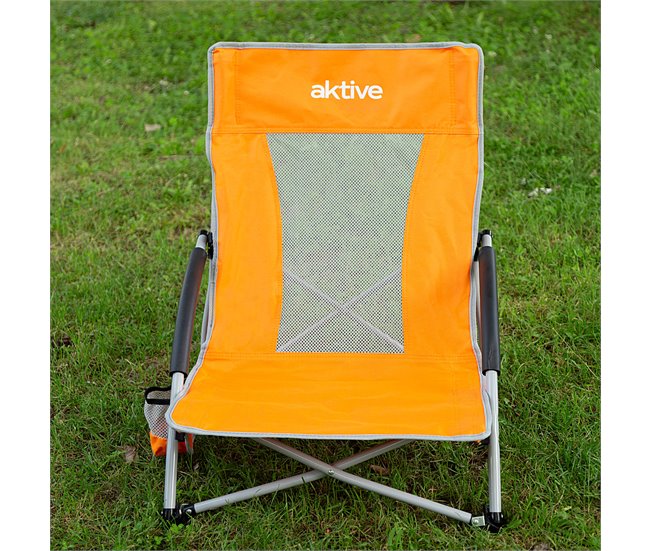 Aktive Pack 4 cadeiras de praia dobráveis baixas com porta-copos Laranja