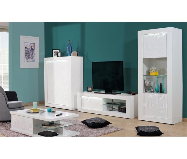 Aparador alto DUNE 2 portas com led branco brilhante Branco Brillo