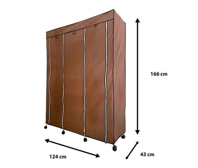 Armário de tecido com portas e rodas com zíper Nyana Home 125 Castanho