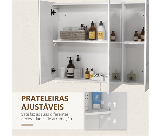 Armário Casa de Banho com Espelho MDF e Vidro kleankin Branco