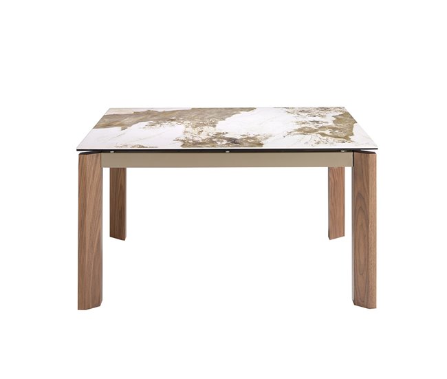 ANGEL CERDA Mesa de jantar extensível retangular mármore porcelânico e nogueira 200x90 Natural/ Branco