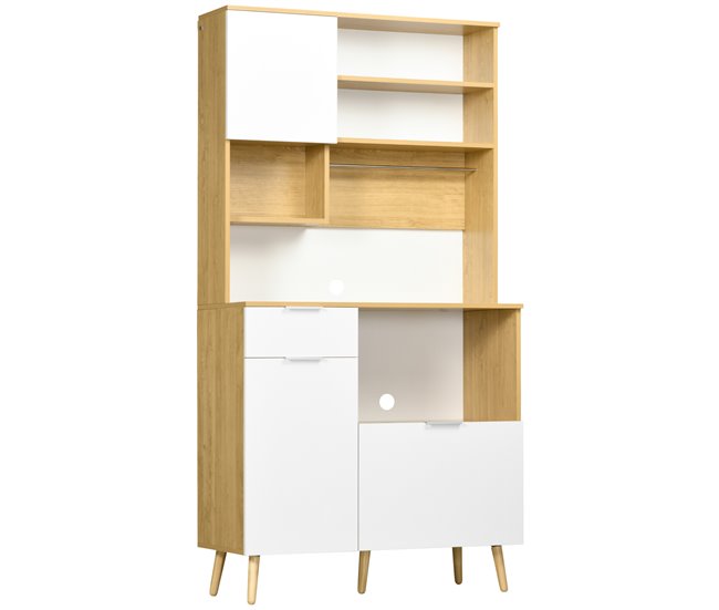 Armário de Cozinha Melamina de Madeira e Madeira de Pinho HOMCOM Castanho