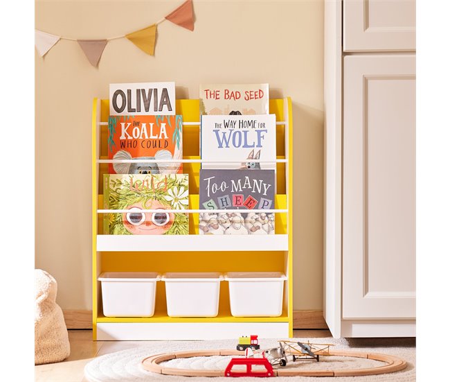 Estante para livros infantis e brinquedos 3 compartimentos KMB108-G SoBuy PT Dourado