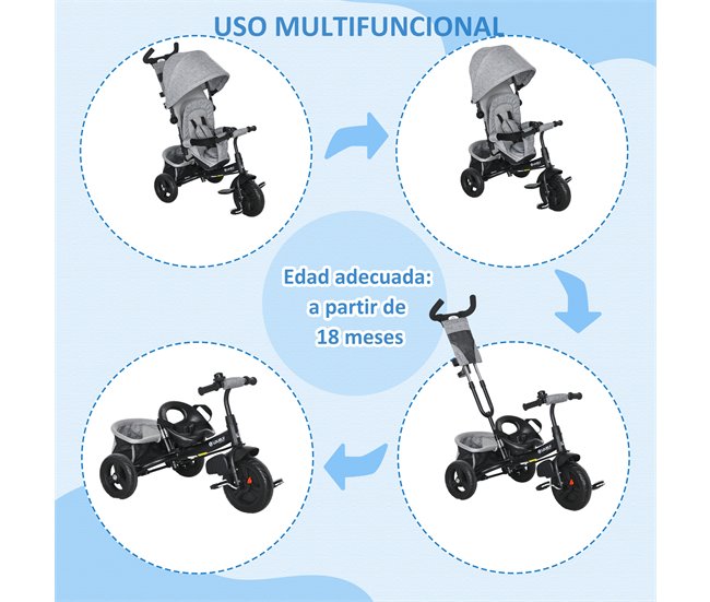 Triciclo para Bebés Metal, plástico e tecido de poliéster HOMCOM Cinza