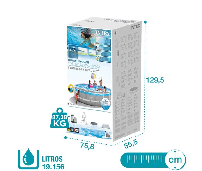 Quadro de prisma INTEX piscina desmontável Clearview Cinza
