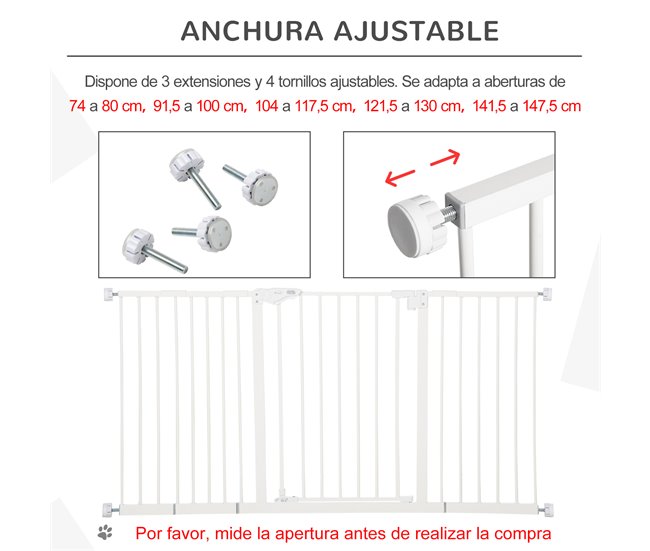 Barreira de Segurança Extensível Metal e Plástico PawHut Branco