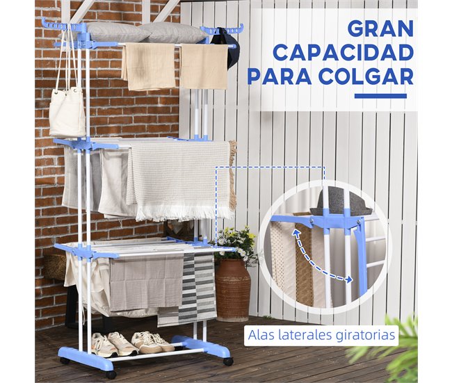 Estendal de Roupa Aço e PP HOMCOM, loja de ferragens - lavanderia Azul