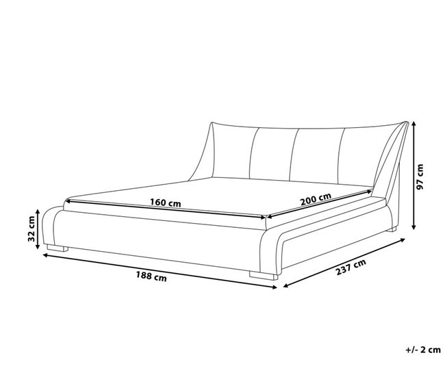 Beliani Cama Piel NANTES 188x237 Cinza Claro