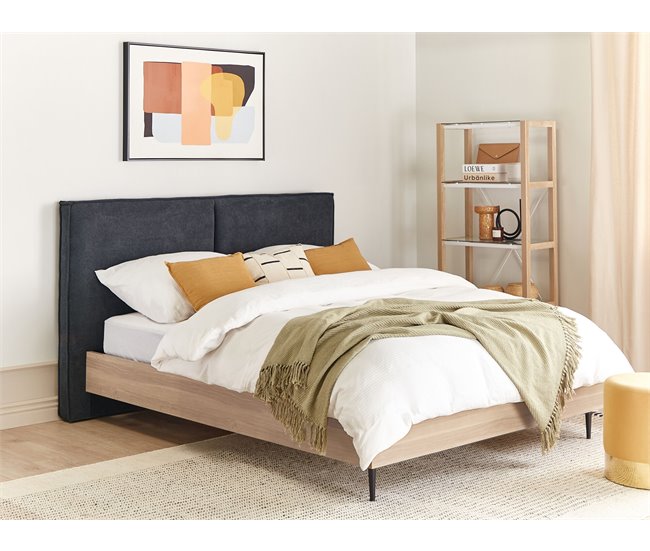 Beliani Cama com estrado Poliéster IZERNORE 187x215 Cinza Escuro