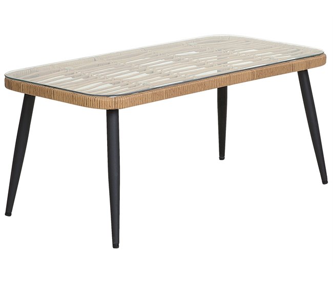 Beliani Conjunto lounge Ratan sintético CORINTH II Cinza Claro