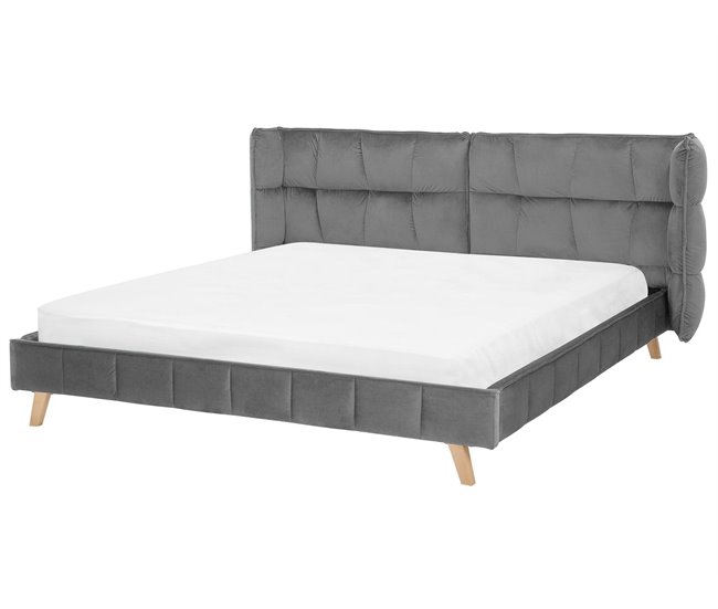 Beliani Cama com estrado Veludo SENLIS 254x220 Bege