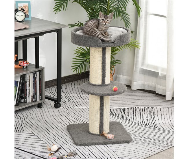 Arranhador para Gatos Aglomerado de Madeira, Poliéster e Sisal Cinza