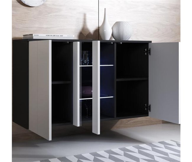 Aparador Sala de estar e jantar 3 portas LED Luke A1 120 Branco/ Preto