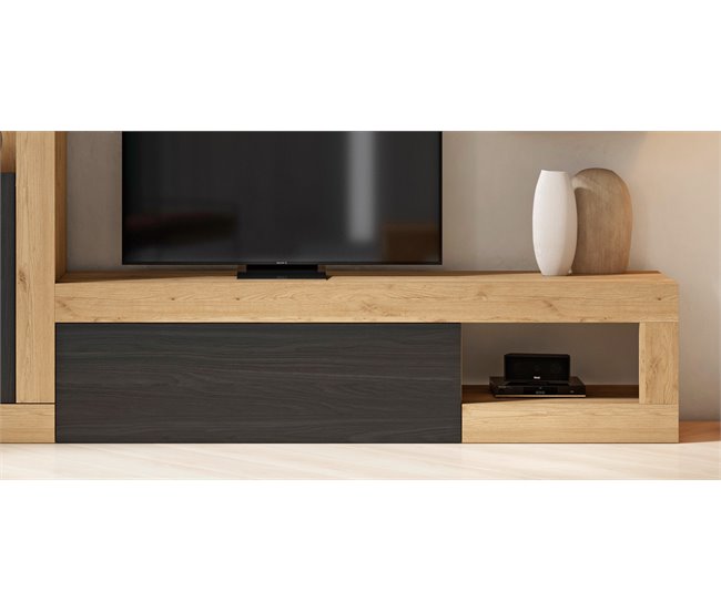 Compacto de TV 265 cm 3 portas FERRARA Preto/ Madeira