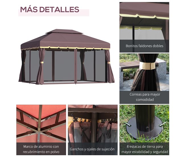 Pérgola de Jardim Alumínio e Poliéster Outsunny 390x290 Castanho