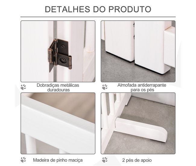 Barreira de Segurança Cães Madeira de Pinho PawHut Branco