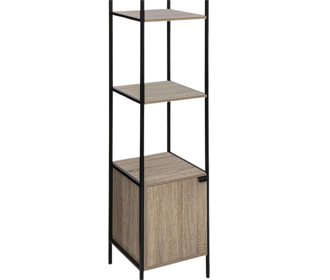 Estante para sala com 1 porta e 3 prateleiras em aço Preto/ Madeira