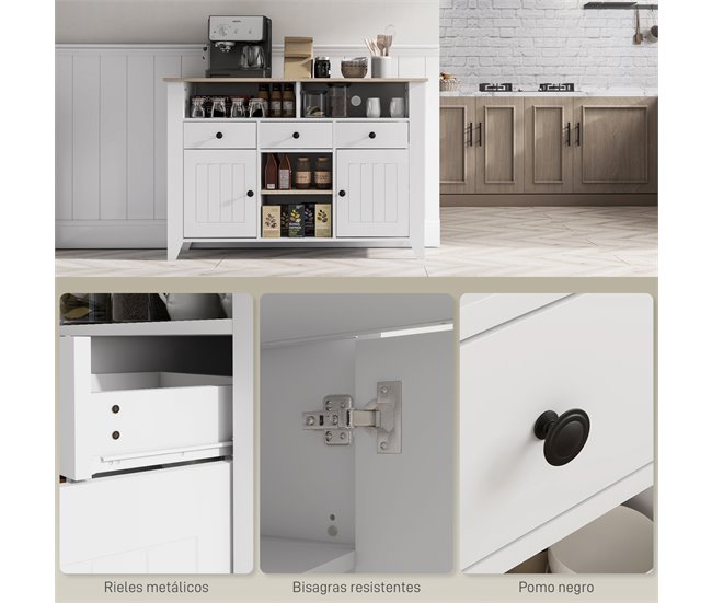 Aparador de Cozinha MDF HOMCOM, casa - móveis de armazenamento Branco