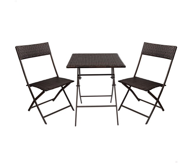 Conjunto de mesa e cadeiras dobráveis de rotim Aktive para terraço Preto