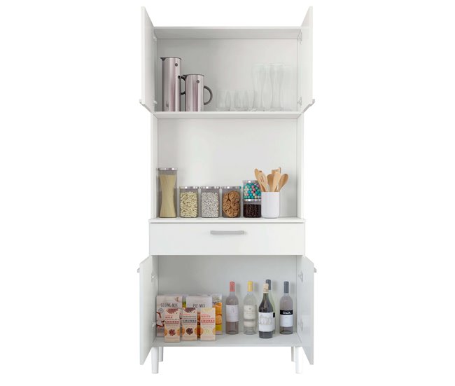 Aparador de armário de cozinha 4 portas 1 gaveta Branco