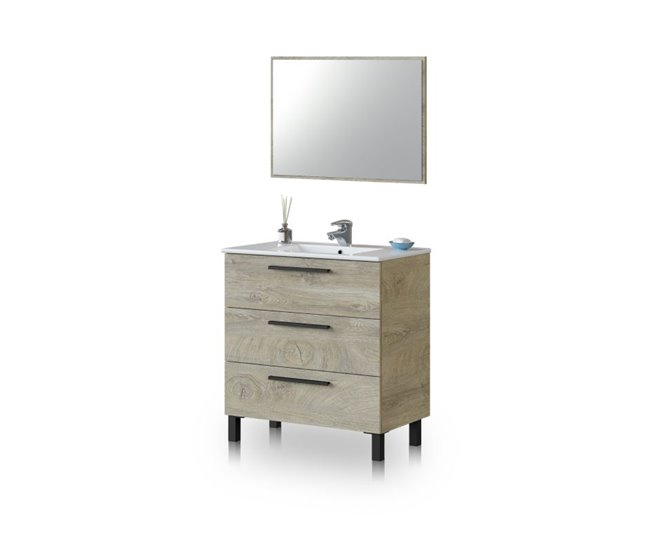 Armário de casa de banho com espelho Sense 3 gavetas Carvalho