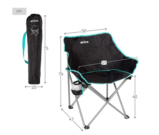 Aktive Pack de 2 cadeiras de praia 5 posições com almofada Preto