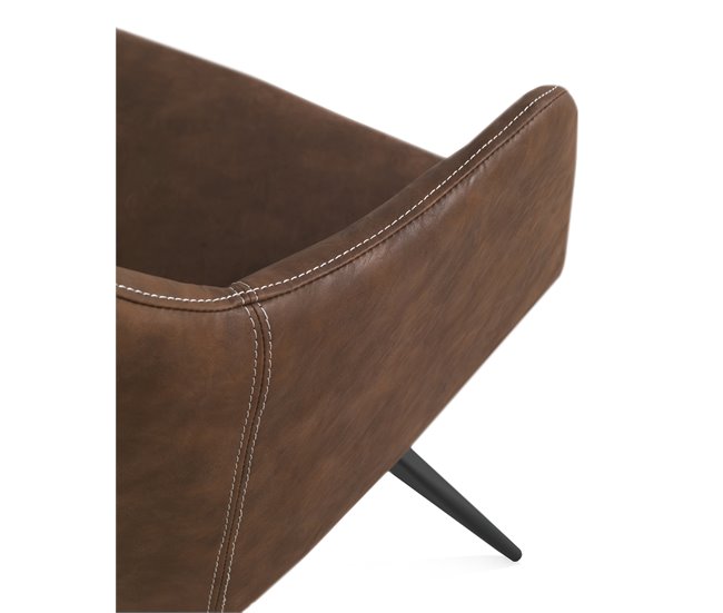 Poltrona de efeito de couro com pernas de metal Castanho