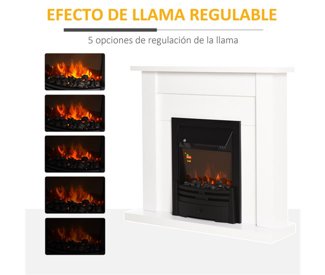 Lareira Elétrica Metal, MDF, Vidro temperado HOMCOM Branco