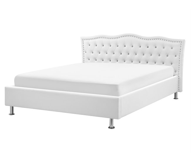 Beliani Cama com armazenamento Pele sintética METZ 189x215 Branco