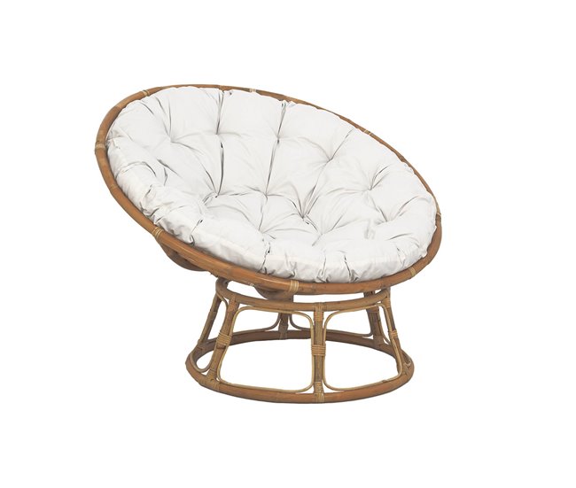 Cadeirão de vime Papasan com almofada Madeira