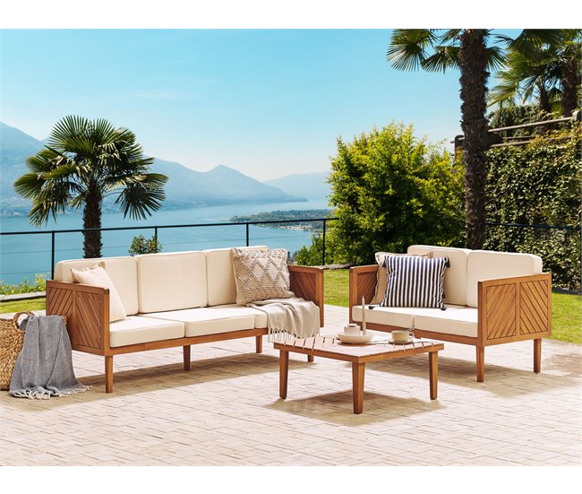 Beliani Conjunto lounge Madeira de acácia BARATTI Creme