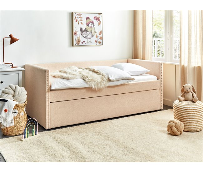 Beliani Cama com estrado Bouclé TROYES 99x213 Bege
