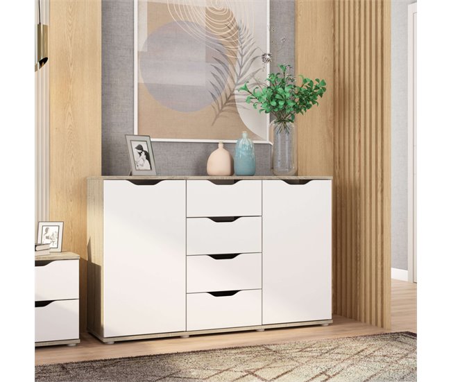 Aparador para sala de estar com 4 gavetas em carvalho Parc Sonoma Multicor