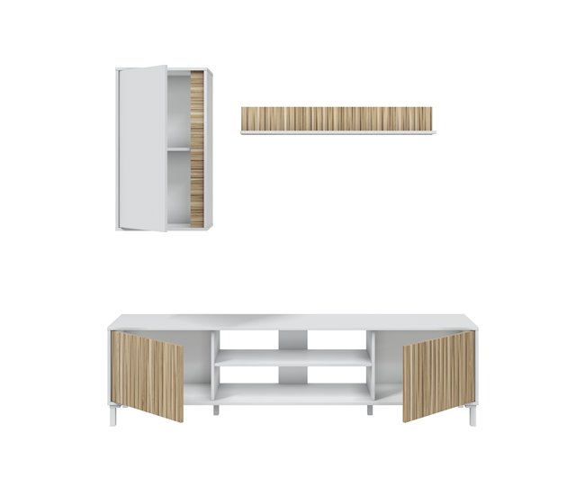 Compacto de TV 180cm branco e natural MELISS Branco/ Madeira