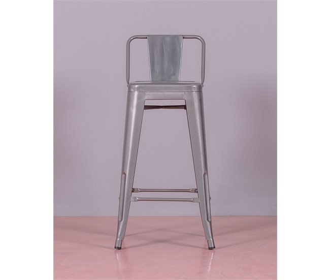 Banqueta industrial de metal com encosto baixo  - Bistro AlumÍnio
