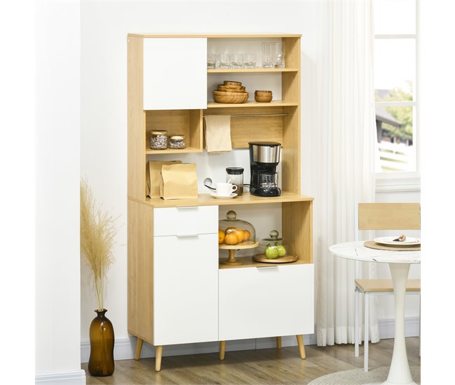 Armário de Cozinha Melamina de Madeira e Madeira de Pinho HOMCOM Castanho