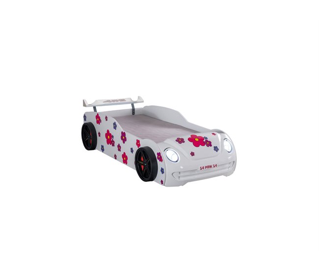 Cama carro HAWAI 90x190 cm com LED's à frente  Branco