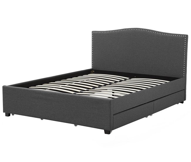 Beliani Cama com estrado Poliéster MONTPELLIER 187x213 Cinza Escuro