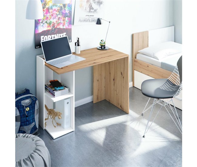 Mesa com efeito de madeira Branco/ Madeira
