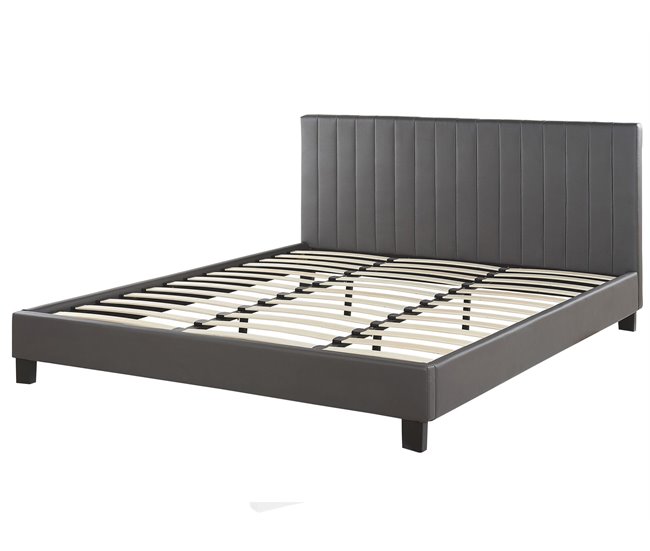 Beliani Cama com estrado Poliéster POITIERS 191x215 Cinza